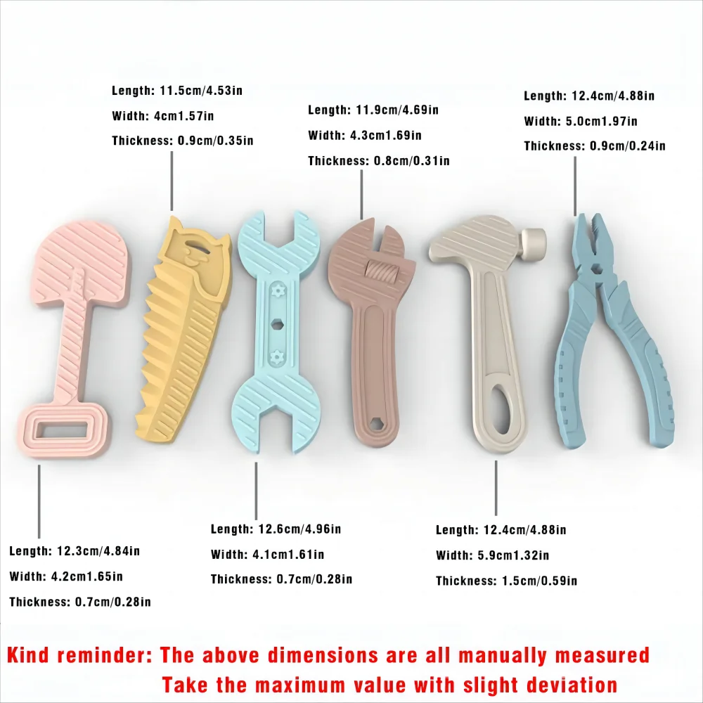 6/8pcs Hammer spanner pliers tool teether boilable soft silicone baby baby biting gum music teething stick anti-eating hand Good Vibrations