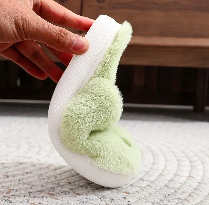 Christmas Plush Slippers Women Winter Warm Cute Home Green Haired Monster Slippers Funny Non Slip Cotten Shoes New Year Gift Good Vibrations