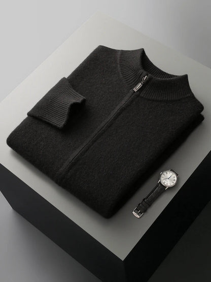 100% Merino Wool Two-piece Suit for Men Autumn Winter Knitting Zipper Cardigan and Slim-fit Pants Warm Thickened Clothing Sets Good Vibrations