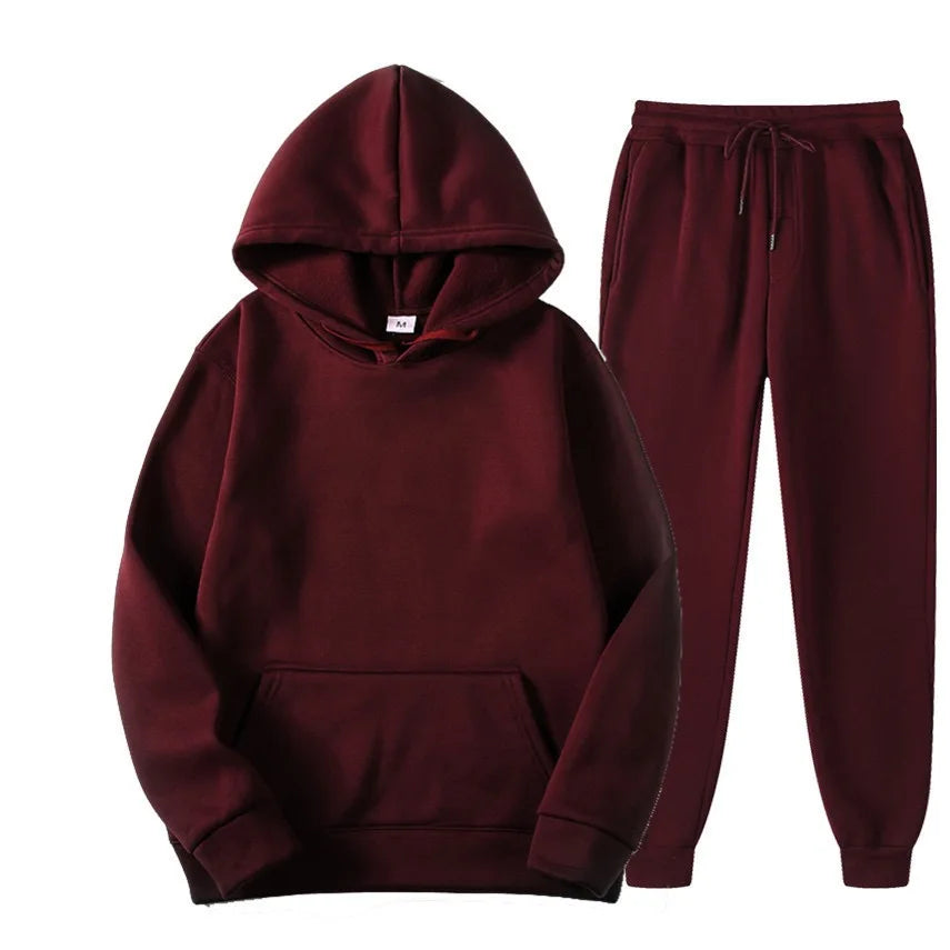 Men's Autumn and Winter New Solid Color Hoodie+pants Two-piece Set Fashionable Casual Sports Set Size S-3XL Men's Tracksuit Good Vibrations