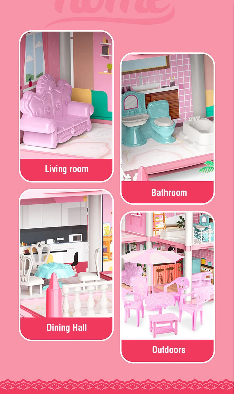 DIY Assemble Villa Model Toy House Cartoon Dools Role-Playing Set Fun Puzzle Doll House Household House Playing Toys Good Vibrations