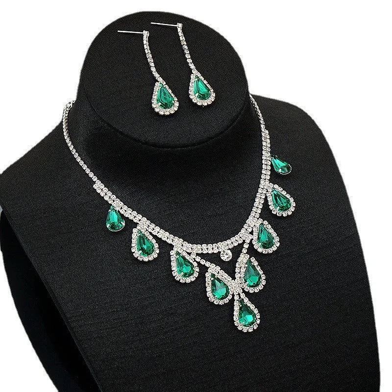 Bridal Wedding Jewelry Women Silver-Plated Rhinestone Long Earrings Dress Accessories Bridesmaid Delicate Crystal Necklace Set Good Vibrations Adult Super Store