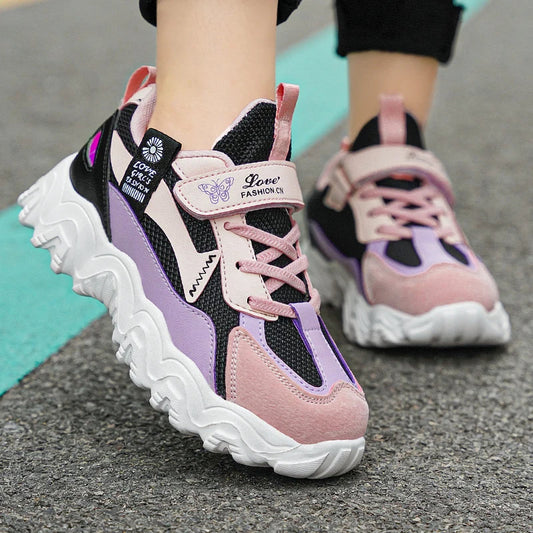 Fashion Children Shoes Girls Sneaker Black Pink PU Leather Platform Casual Sneaker School Tennis Sports Shoes for Girls Good Vibrations