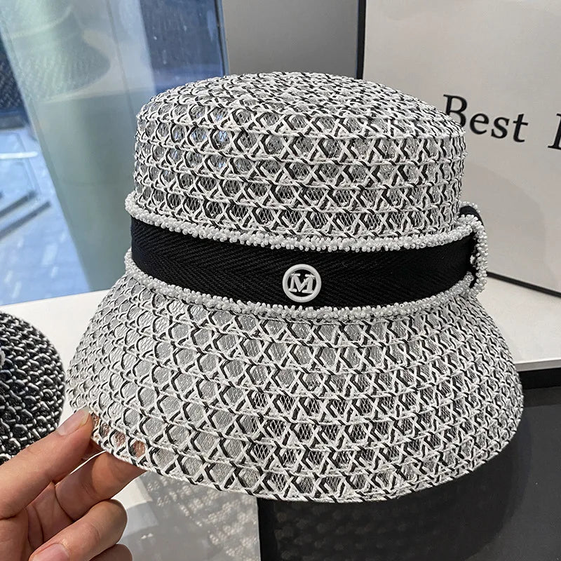 Korean  Breathable Hollow Fisherman Hat, Personalized Basin Hat, Fashionable Diamond Bucket Hat for Women's Summer Outings Good Vibrations