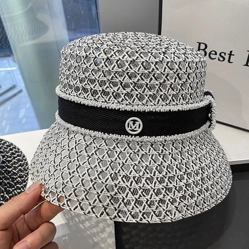 Korean  Breathable Hollow Fisherman Hat, Personalized Basin Hat, Fashionable Diamond Bucket Hat for Women's Summer Outings Good Vibrations