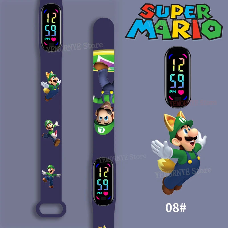 Mario Bros Children's Watches Action Figures Luigi Princess Peach Yoshi Bowser kids Sport Wristband Waterproof Digital Watch Toy Good Vibrations