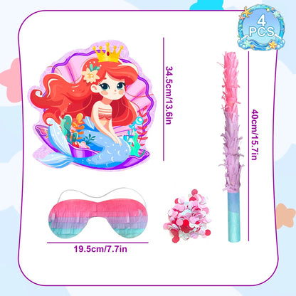 Mermaid Piñata,13.6'' Mermaid Party Pinata Set-Mermaid Piñata Large Blindfold Stick etc Mermaid Birthday Party Supplies for Kids Good Vibrations
