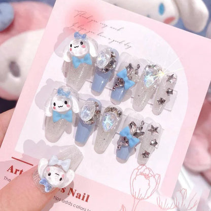 Sanrio Kawaii Pink My Melody Fake Nails 24Pc 3D kuromi Anime Cute Nail Patches False Nail Tips Cartoon Y2K Fashion Press on Nail Good Vibrations