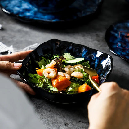 Creative Kiln-Change Bowl and Plate Tableware Home Retro Ceramic Tableware Hotel Dish Plate Rice Bowl Set Home Fish Plate Good Vibrations