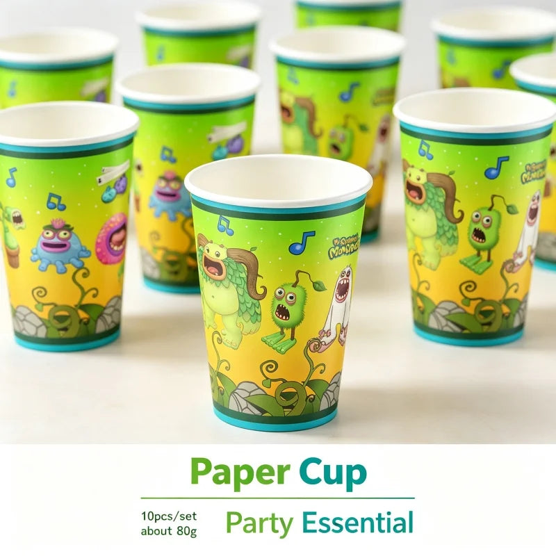 My Singing Monsters Party Decoration Tableware Set Hot Sale Supplies Kit Plates Cups Napkins Themed Cartoon Pattern Party Decor Good Vibrations