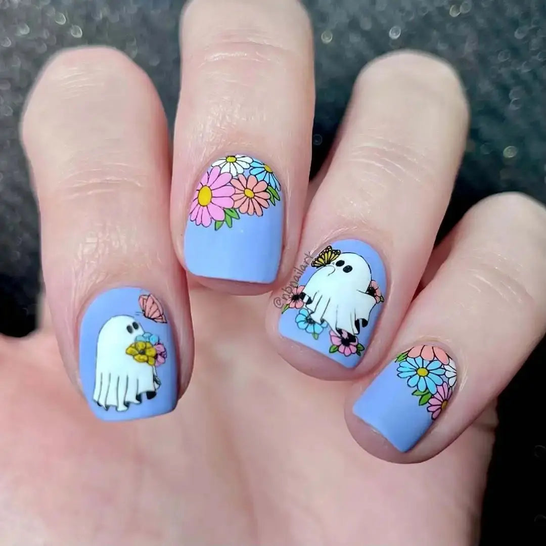 2025 New Halloween Press on Nails Pumpkin Witch Ghost Pattern False Nails Detachable Wearable European Cute Short Fake Nails Good Vibrations