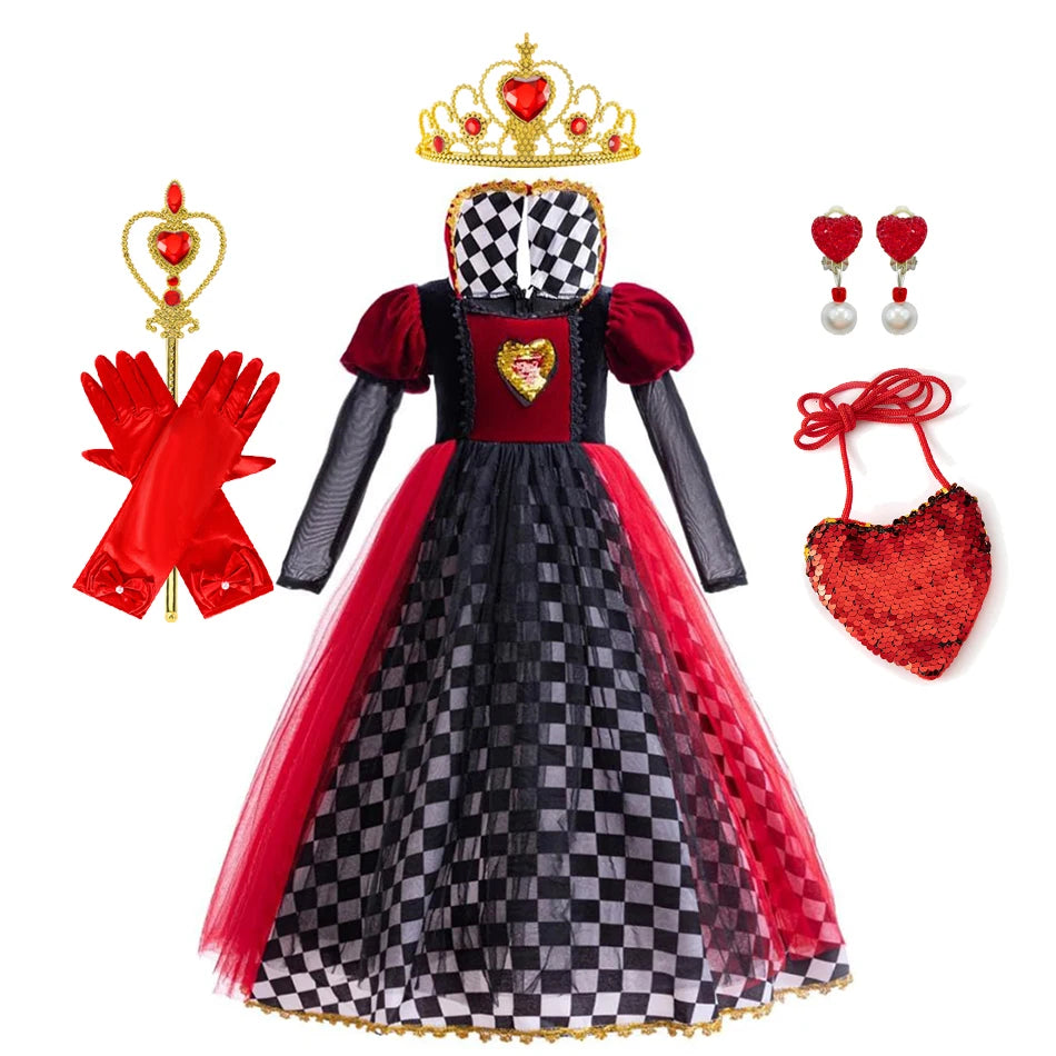 Halloween Queen of Hearts Costume For Girl Alice In Wonderland Cosplay Dress Girls Witch Dress Masquerade Orgy Party Clothes Good Vibrations