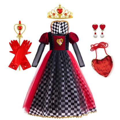 Halloween Queen of Hearts Costume For Girl Alice In Wonderland Cosplay Dress Girls Witch Dress Masquerade Orgy Party Clothes Good Vibrations