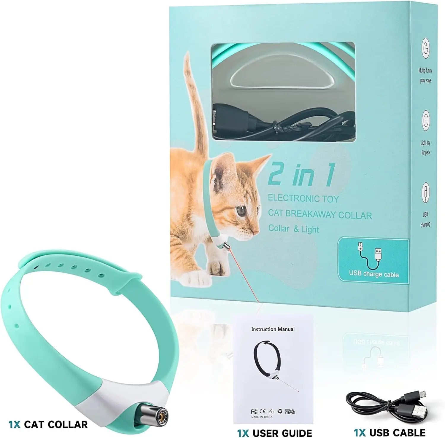 Cat Collar Laser Toy with Red Light, Interactive Cat Laser Toy for Bored Indoor Cats, Rechargeable Electric Laser Collar Toy Good Vibrations