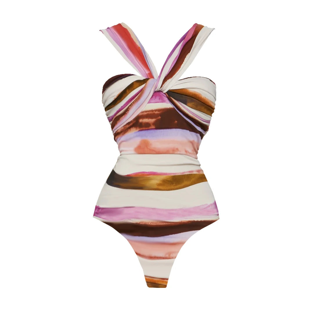 2Pcs Striped Swimsuit With Long Skirt Sexy Women Bikini Push Up Swimwear Halter Biquini Female Bathing Suit Slimming Beachwear Good Vibrations