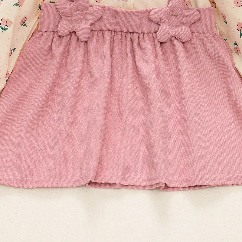 Spring And Autumn Girls' New Shoulder Strap Long Sleeve Dress, Baby Girl's Big Collar 3d Splicing Flower Sweet Children's Skirt Good Vibrations