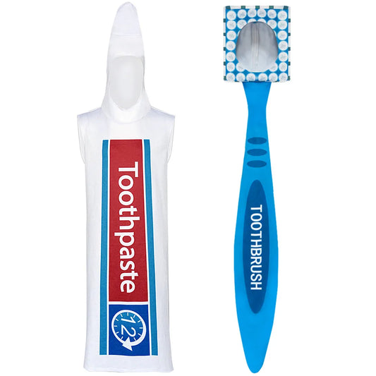 Couple Halloween costume with toothpaste tube and toothbrush design