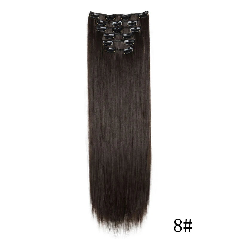 Synthetic Clips in Hair Extensions Long Straight Hairstyle Blonde Black Hairpieces Heat Resistant False Hair Daily Use Good Vibrations