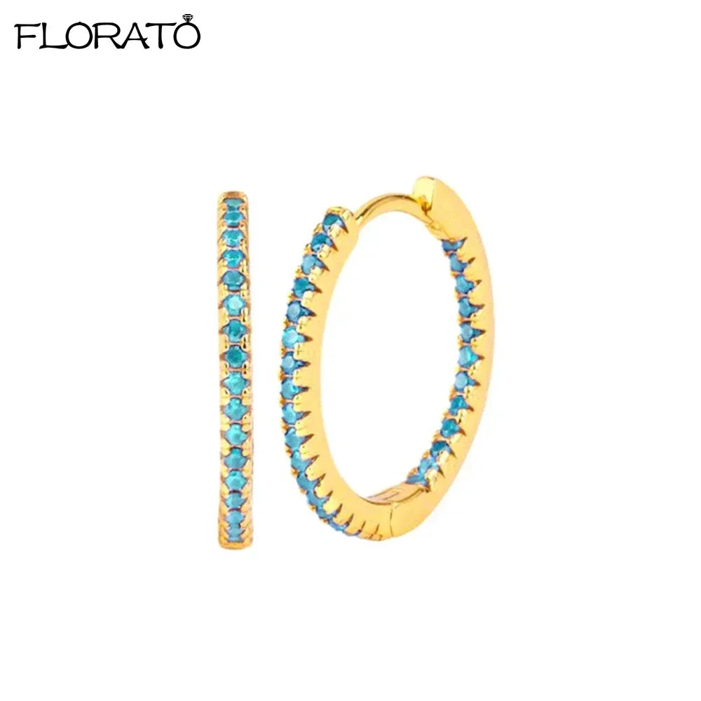 925 Sterling Silver Needle Summer Blue Earrings Trend 18K Gold Hoop Earrings for Women Fashion Puncture Jewelry Ear Accessories Good Vibrations