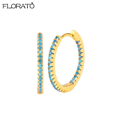 925 Sterling Silver Needle Summer Blue Earrings Trend 18K Gold Hoop Earrings for Women Fashion Puncture Jewelry Ear Accessories Good Vibrations