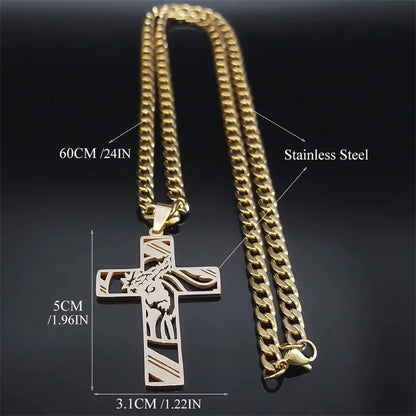 Hip Hop Punk Crown of Thorns Jesus Cross Necklace for Men Stainless Steel Gold Plated Crucifix Pendant Necklaces Jewelry N8052 Good Vibrations