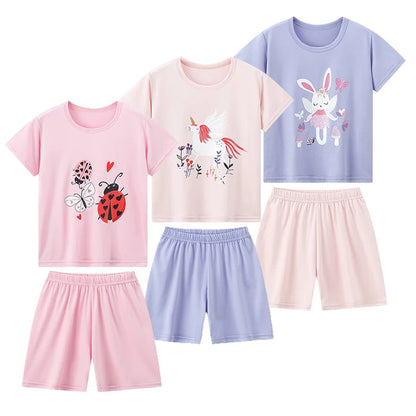 2-piece Summer Children's Comfortable And Versatile Cute Short sleeved Shorts Set For Boys And Girls Casual Home And Outdoor Set Good Vibrations
