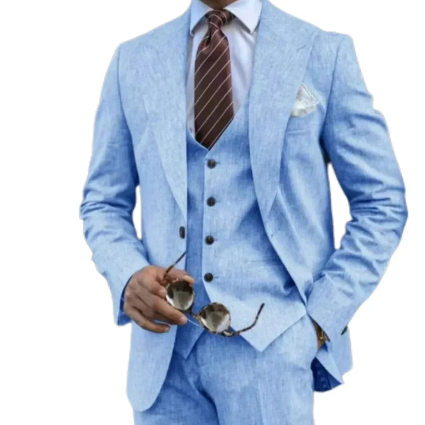 Elegant Man Suit Tailored 3-piece Suit Linen Suit High-quality Wedding Art One Breasted Gun Lapels  Suit for Men Summer Beach Good Vibrations