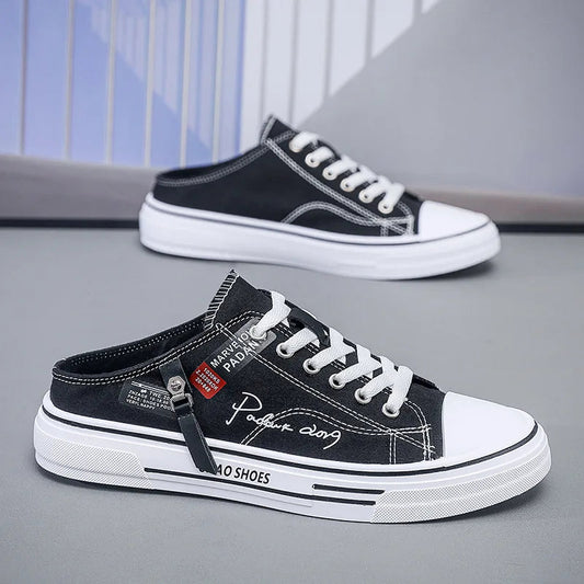 Men Half Slippers Fashion Low-top Canvas Shoes Men Outdoor Casual Walking Shoes Comfortable Breathable Men Vulcanized Shoes New Good Vibrations
