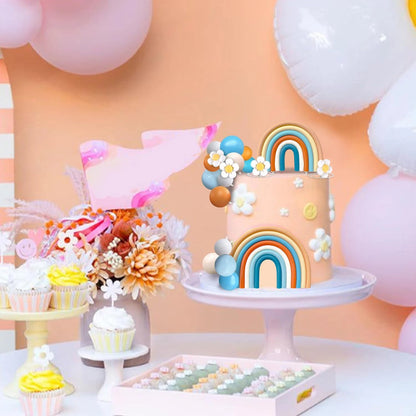 Groovy Cake Toppers Boho Cake Decorations with Flower Rainbow Balls for Girl Birthday Party Hippie Boho Groovy Party Supplies Good Vibrations