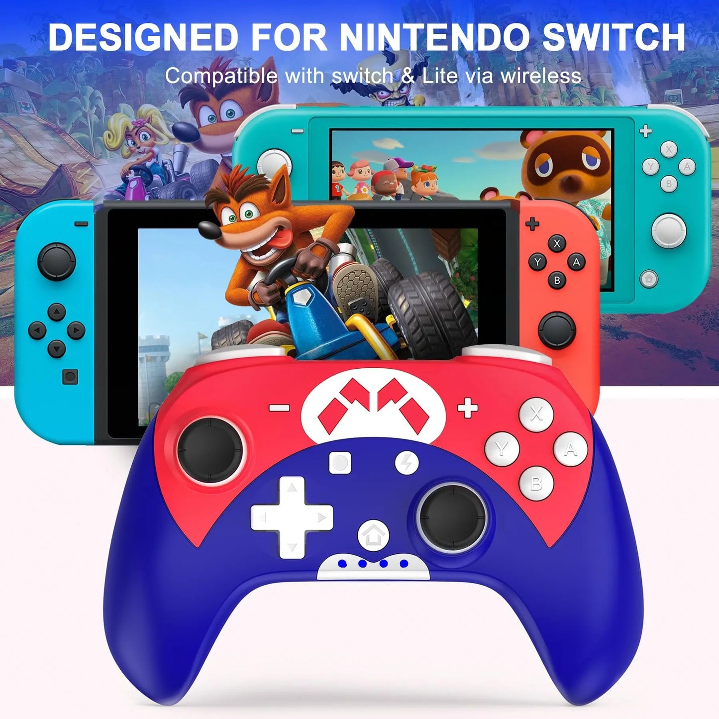 Wireless Switch Pro Controller for Switch 1/Switch 2/Lite/OLED, Bluetooth Control with Turbo/6-axis Gyro/Vibration Good Vibrations