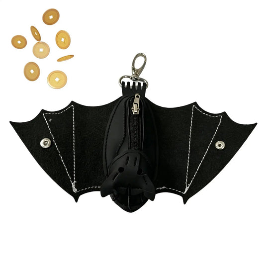 Coin Purse PU Leather Bat Gothic Bag Keychain Change Purse with Foldable Wings for Shopping Travel Work School Events Outdoor Good Vibrations