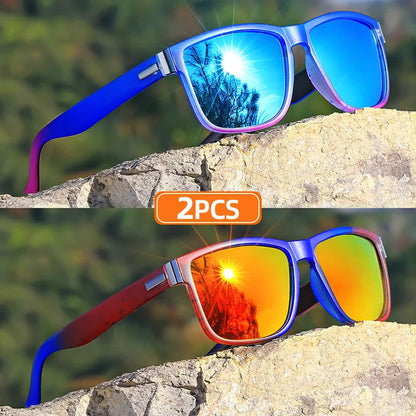 2pcs Classic Square Frame Sunglasses, Gradient Color, Full Rim, Polycarbonate Frame, TAC Lens, Polarizer, Sports Style Good Vibrations