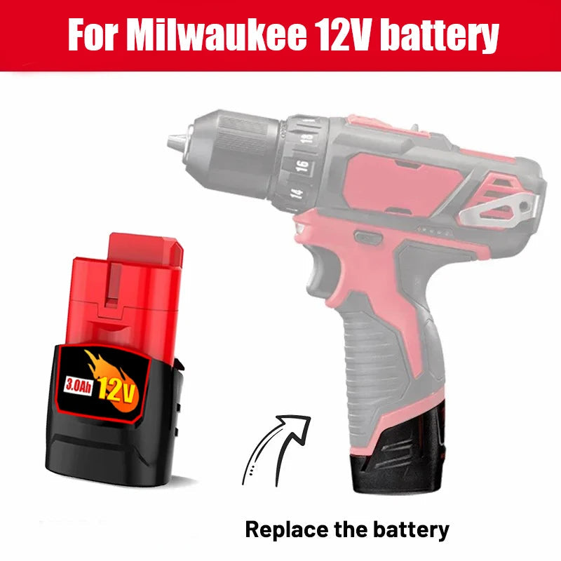 Milwaukee M12 Battery 12.0Ah 12V Rechargeable Battery For Milwaukee M12 Tool 48-11-2402 48-11-2411 48-11-2401MIL-12A-LI Good Vibrations