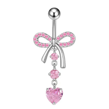 Fashion Pink Crystal Crown Belly Button Rings Stainless Steel Long Pendant Butterfly Heart Navel Piercing for Women Jewelry Good Vibrations Adult Super Store