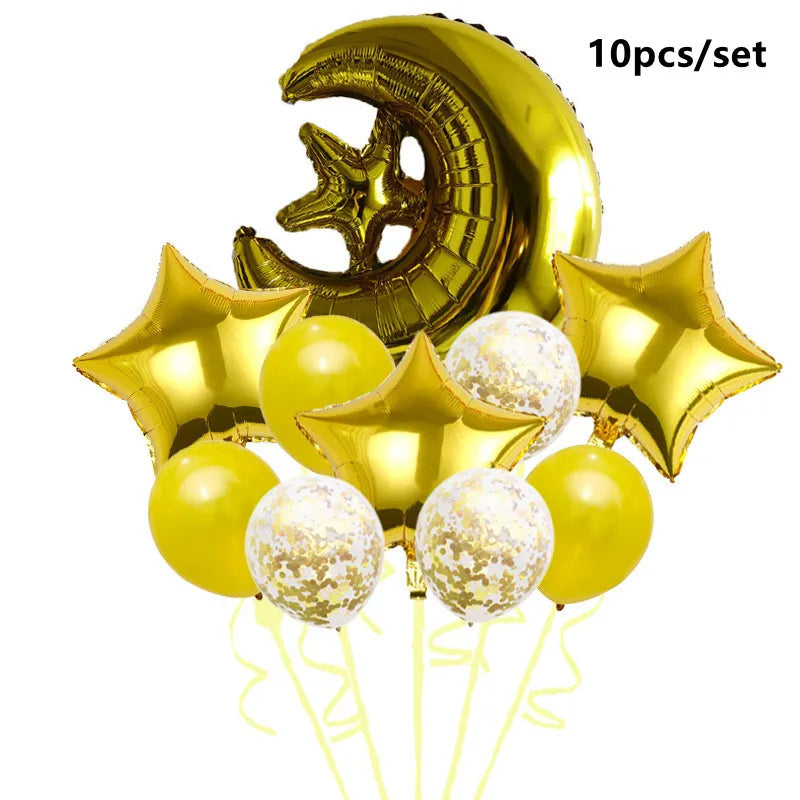 Eid Mubarak Balloons 2024 Ramadan Decorations for Home Moon Star Foil Balloon Muslim Aid Moubarak Kareem Festival Party Supplies Good Vibrations