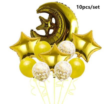 Eid Mubarak Balloons 2024 Ramadan Decorations for Home Moon Star Foil Balloon Muslim Aid Moubarak Kareem Festival Party Supplies Good Vibrations