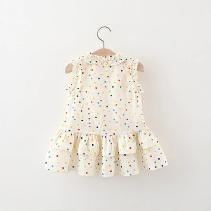 (9 Months -4 Years Old) Summer New Colorful Polka Dot Baby Girl Dress, Countryside Style Children'S Clothing Free Gift Bag Good Vibrations