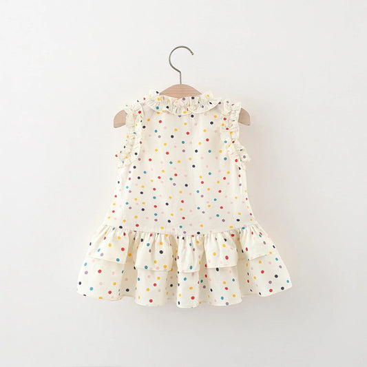 (9 Months -4 Years Old) Summer New Colorful Polka Dot Baby Girl Dress, Countryside Style Children'S Clothing Free Gift Bag Good Vibrations