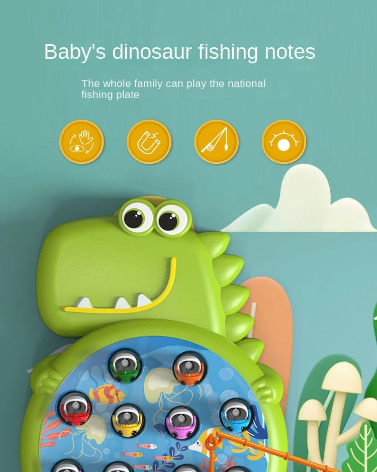 Dinosaur Simple Magnetic Fishing Toys Play Rod Game Toys for Children Baby Montessori with Rod Kids Educational Rotating Gift Good Vibrations