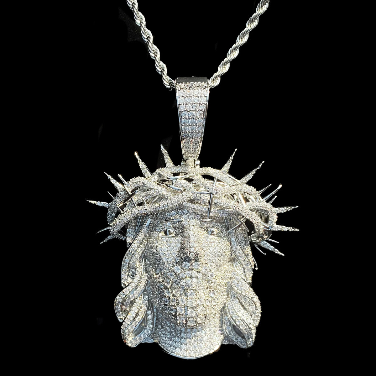 Aokaishen Iced Out Ratten Jesus Necklace Pendant for Men Prong Setting Cubic Zirocnia Hip Hop Jewelry Good Vibrations