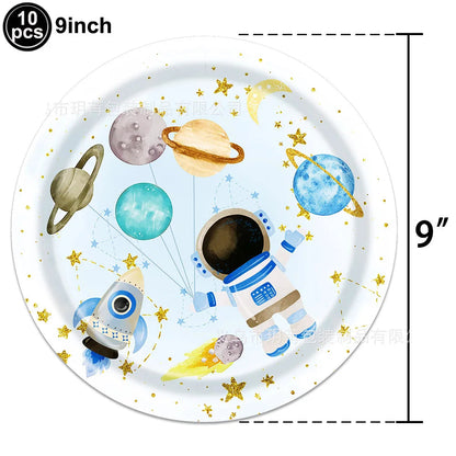 Blue Galaxy Space Disposable Plates Napkins Cups Outer Space Theme Party Tableware for Boys Astronaut Theme Birthday Decorations Good Vibrations
