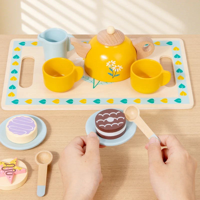 Wooden Pretend Afternoon Tea Toy Set - Children's Role-Playing Toy Ideal For Tea Party Role-Play And Social Skills Development Good Vibrations