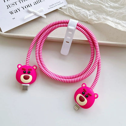 New Cartoon Charger Cable Protector for IPhone 15 14 13 12 18W 20W Charger Protection Cover Stitch Data Line Winder Protective Good Vibrations