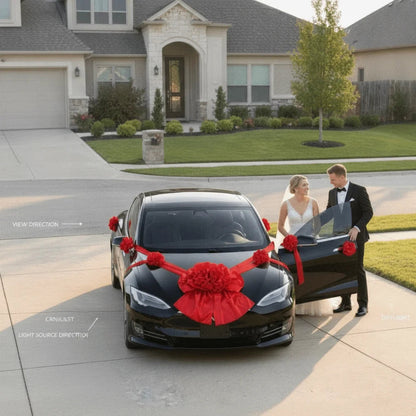 Large Wedding Car Front Decor Full Set Romantic Floral Ball Flower Arrangement Ribbon Bows Bridal Main Car Decor Good Vibrations