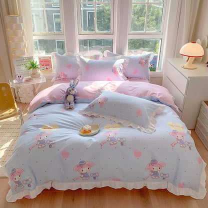 Sanrio Kids Bedding Set Kuromi Cinnamoroll Mymelody Duvet Cover Bed Sheet Pillowcase Bedsheet Double Single King Queen Twin Size Good Vibrations