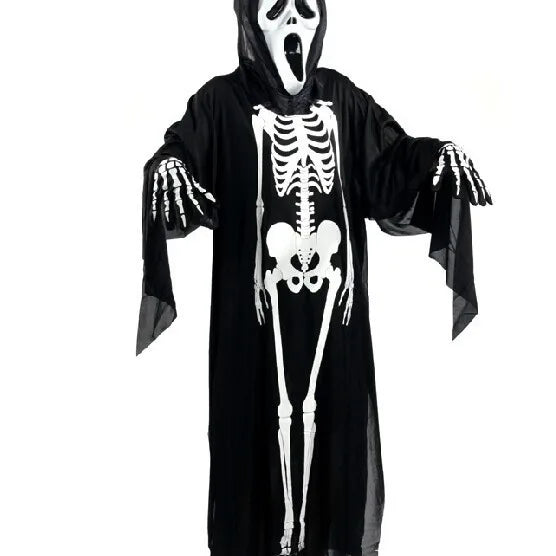 2025 Halloween New Party Role Playing Children Adult Death Black Cloak Halloween Skull Ball Costume Prop Set Children Adult Gift Good Vibrations