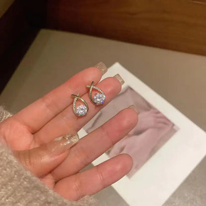 925 Silver Needle Korean Fashion Zircon Geometric Earrings For Women Jewelry 2026 Trending Luxury Crystal Cross Stud Earrings Good Vibrations