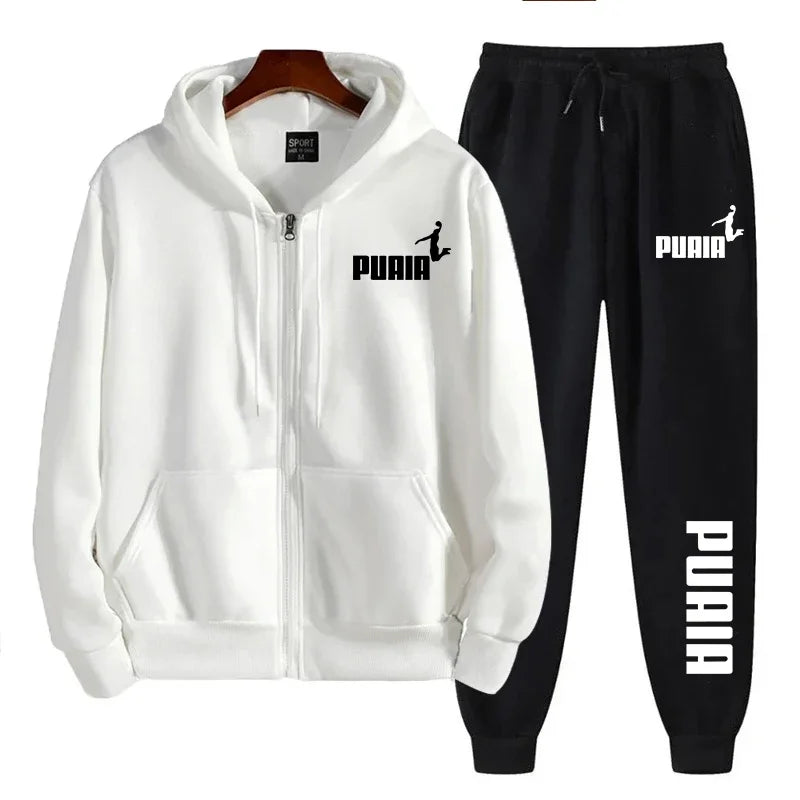 2025 new men's sportswear trend printed hooded sweatshirt pants 2piece set casual zipper jacket set daily clothing autumn winter Good Vibrations