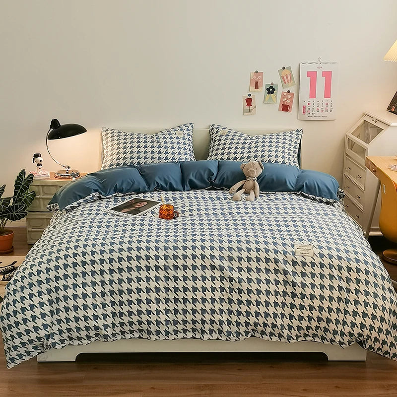 Checkerboard Bedding Comforter Set with Pillowcase bed sheet Single Full Size Bed Linen Duvet Cover Set Queen/King Double Single Good Vibrations