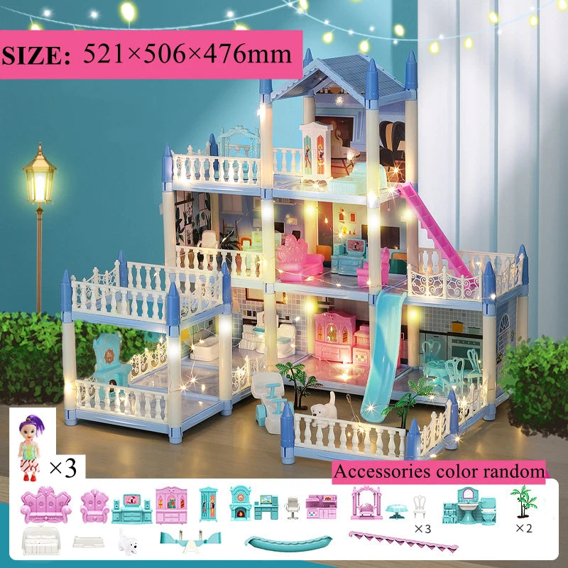 Doll Houses 3D Assembled DIY Miniatures Dollhouse Accessories Villa Princess Castle with LED Light Girl Birthday Gift Toy House Good Vibrations